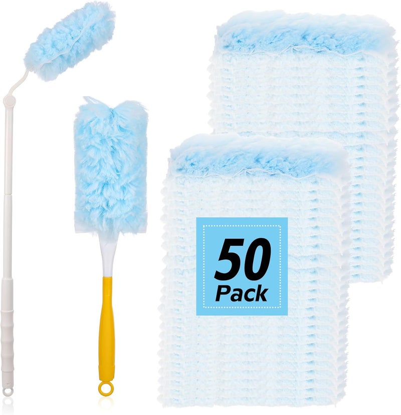 AojSup 52 PCS Disposable Duster Refills, Heavy Duty Duster Refills Kit with 2 Handles - 360 Degree Electrostatic Cleaning System for Furniture Blinds Electronics - Image 1